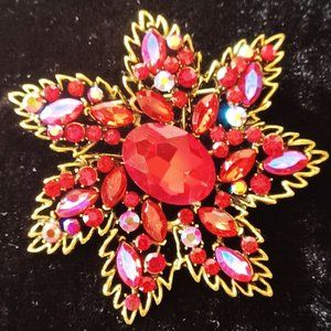 Gorgeous Prong set Red Rhinestone Brooch !!
